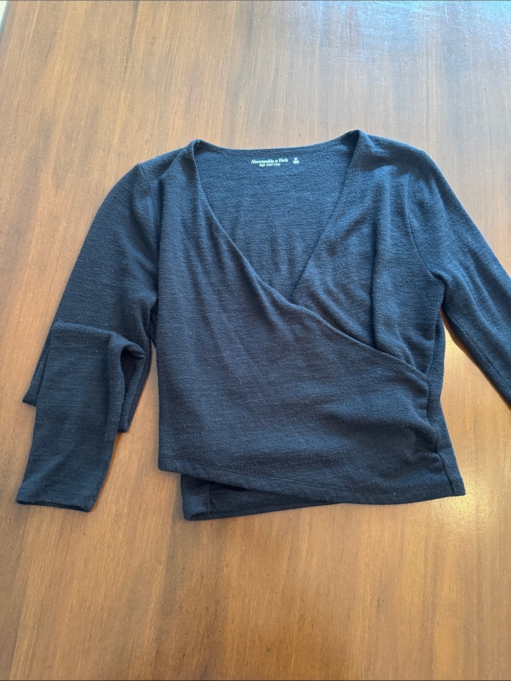 A&F Black Wrap-Front Long Sleeve Top